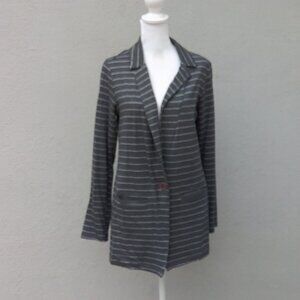 Anthropologie Jacket Blazer Women Size Med Gray-White pinstripe knit Preppy